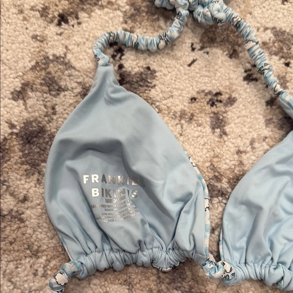 Frankie's Bikinis Light Blue Floral Crochet Triangle Bikini